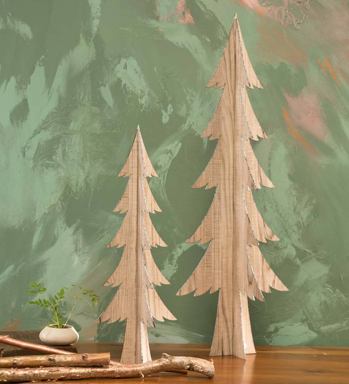 Wooden Tabletop Trees, Set of 2