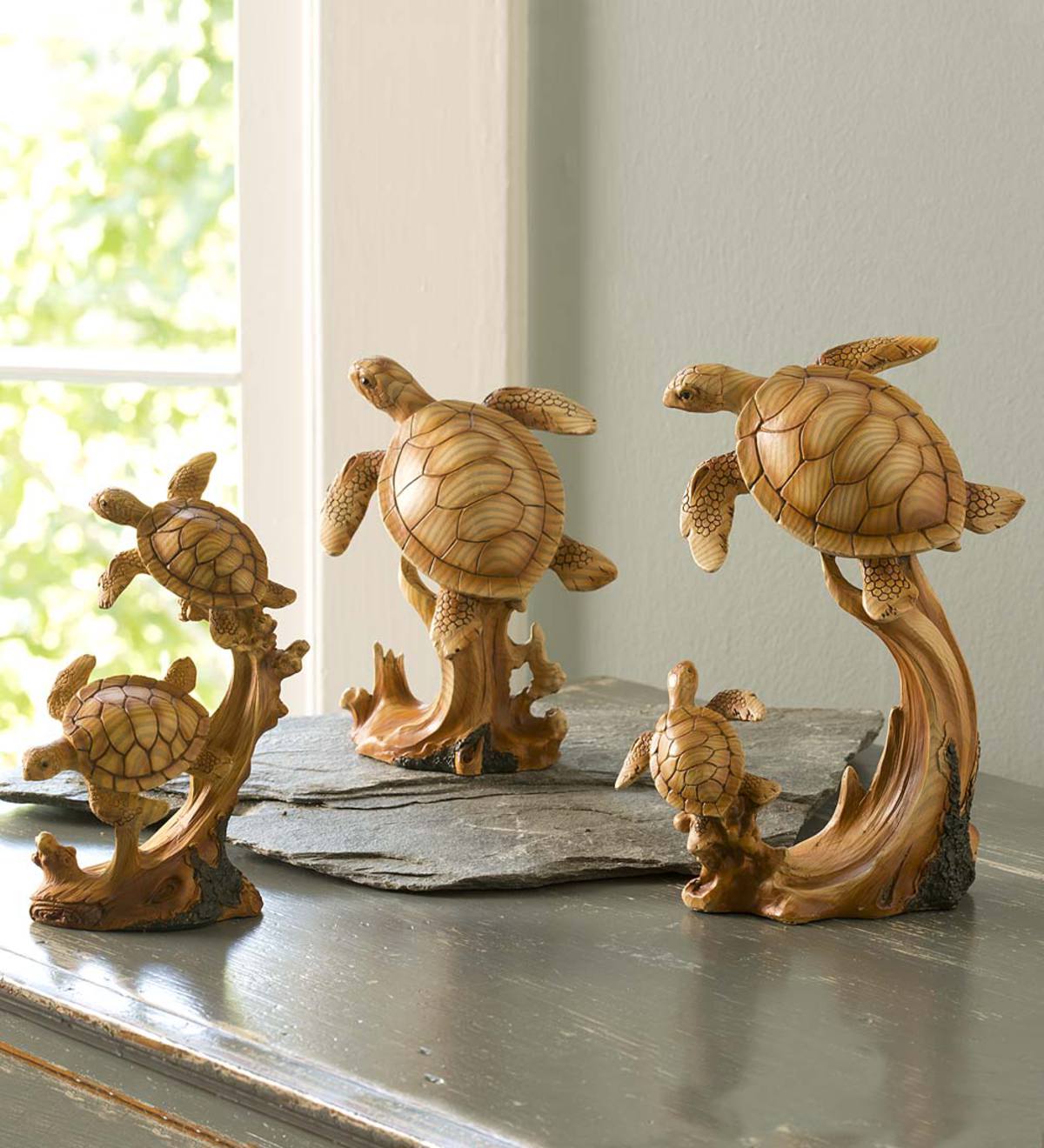 Sea Turtles with Woodgrain Finish, Set of 3