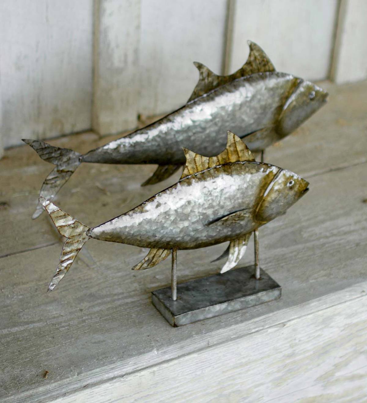 Metal Tuna Sculpture, Set of 2