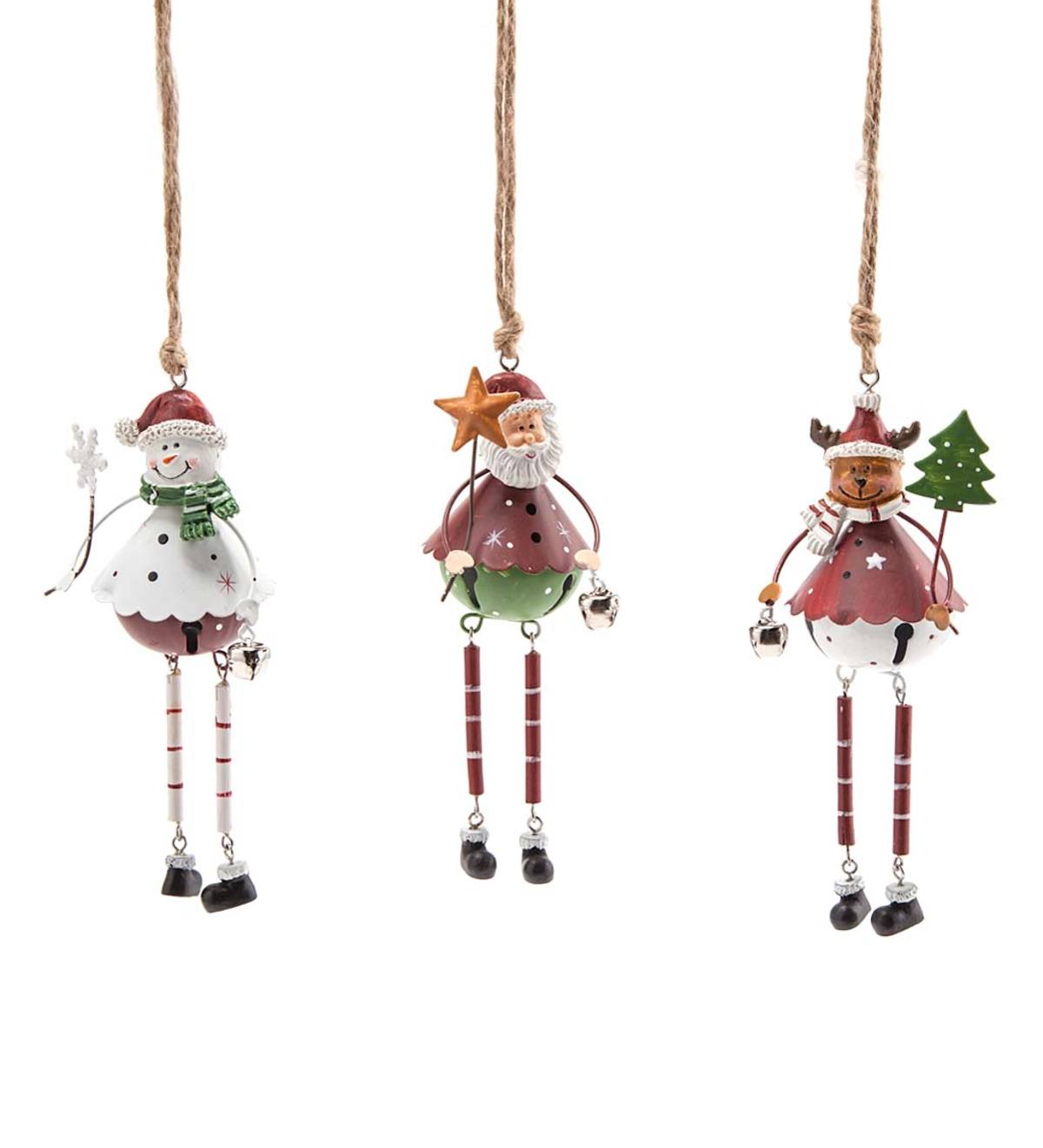 Metal Christmas Ornament with Bell, Set of 3
