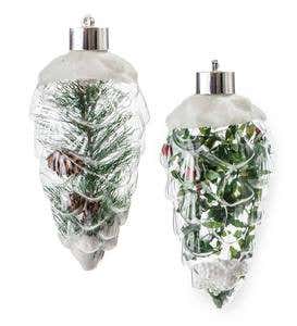 Lighted Glass Pinecone Ornaments, Set of 2