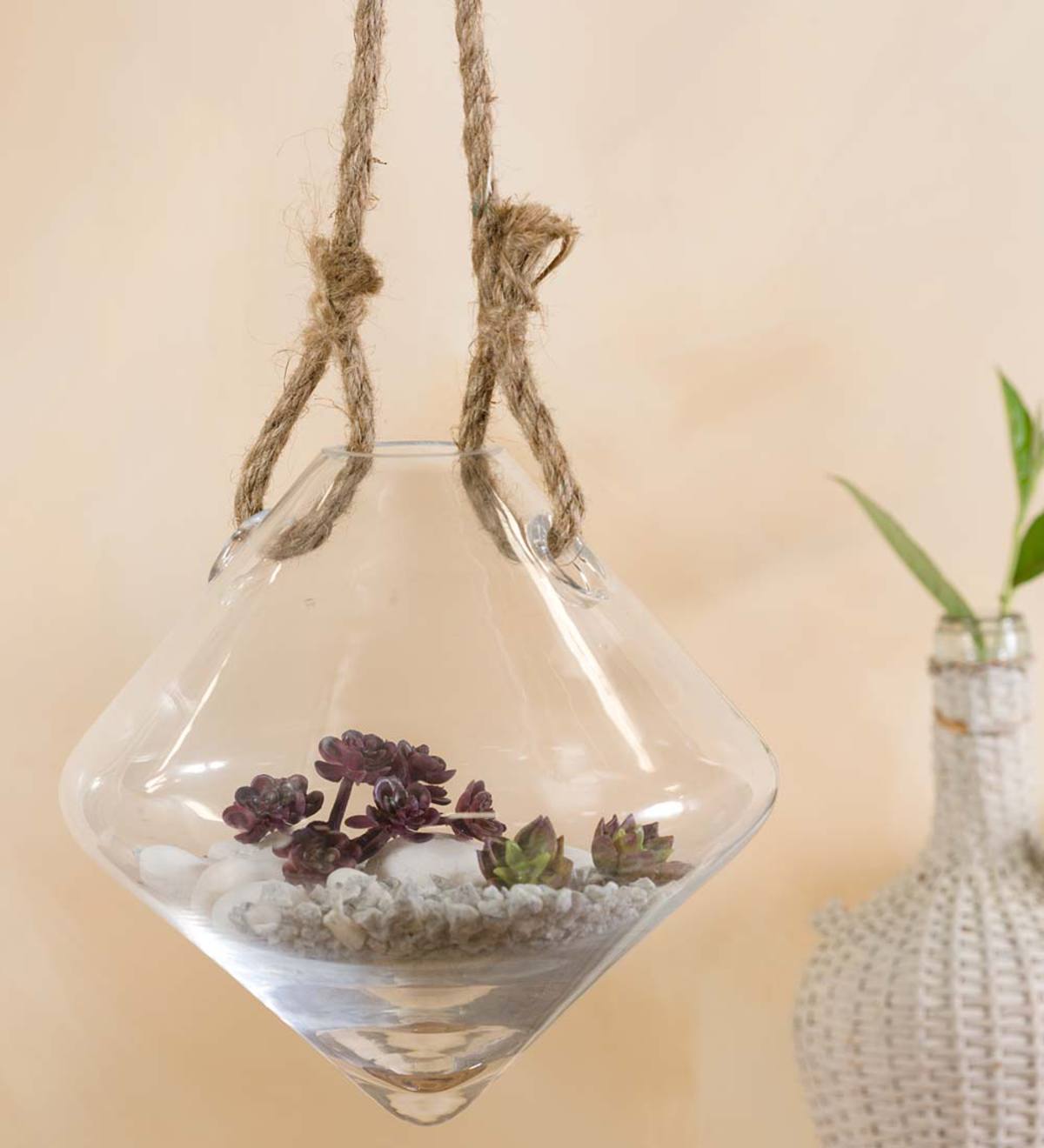Glass Vase with Rope Hangers