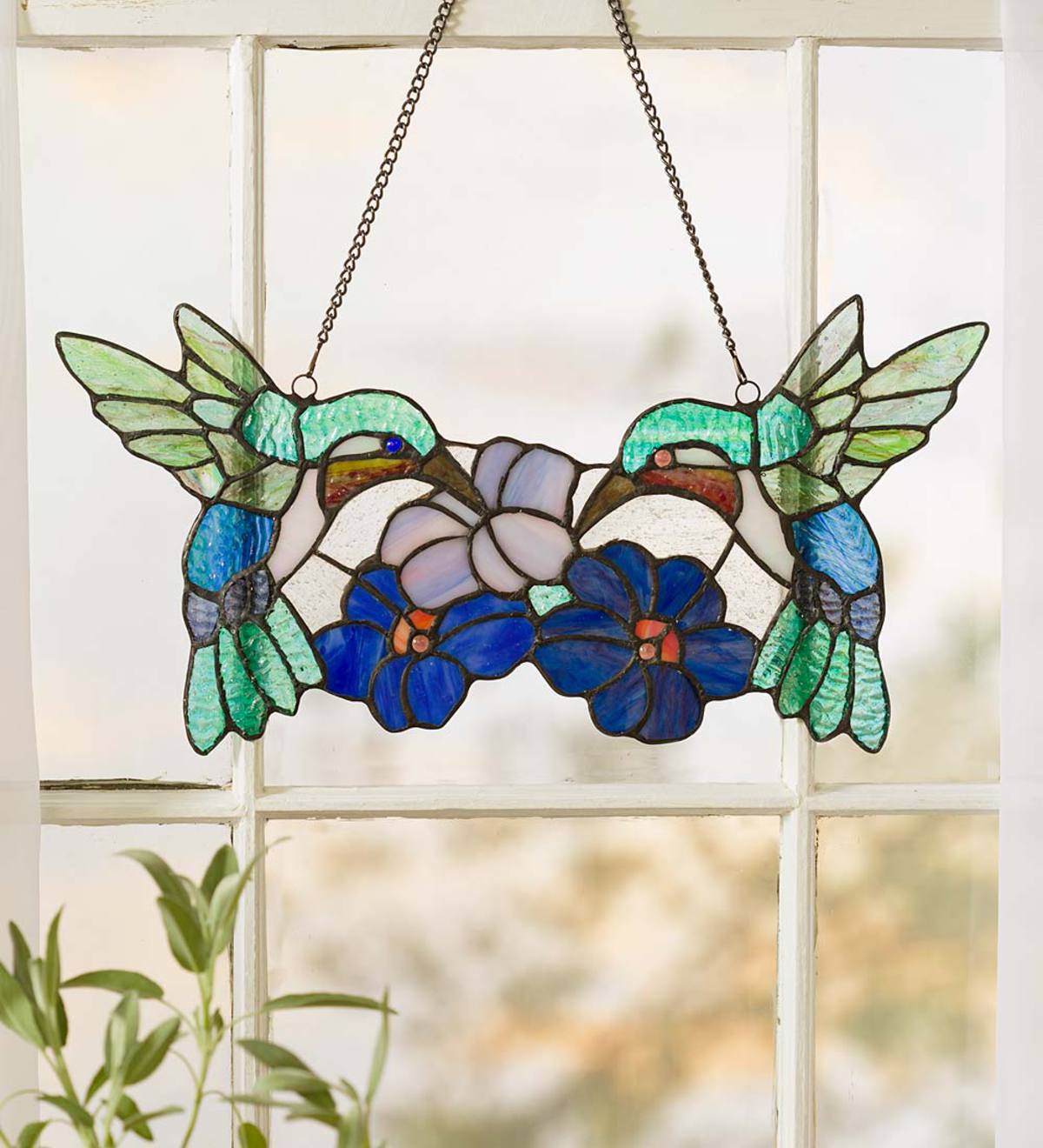 Hummingbird Pair Stained Glass Panel