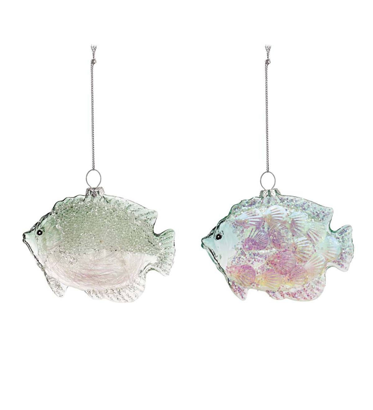 Glass Fish Ornaments, Set of 2