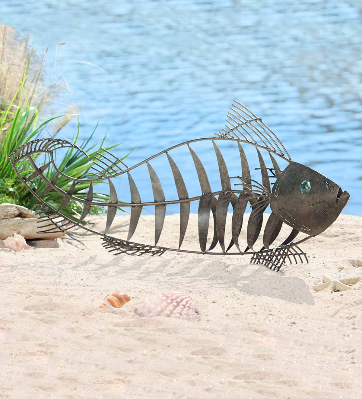 Metal Bonefish Silhouette Garden Art