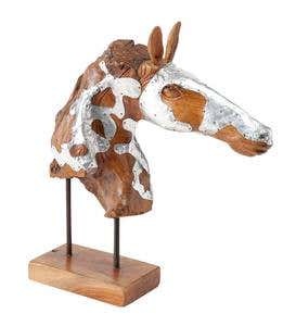 Wood and Metal Horse Head Sculpture