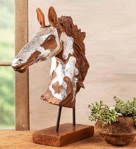 Wood and Metal Horse Head Sculpture