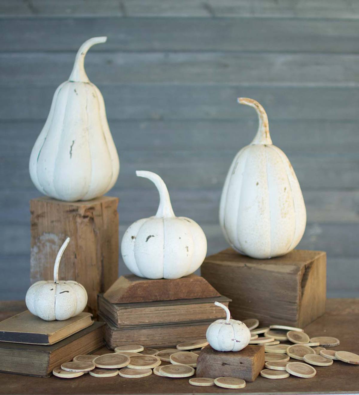 White Recycled Iron Pumpkins, Set of 5