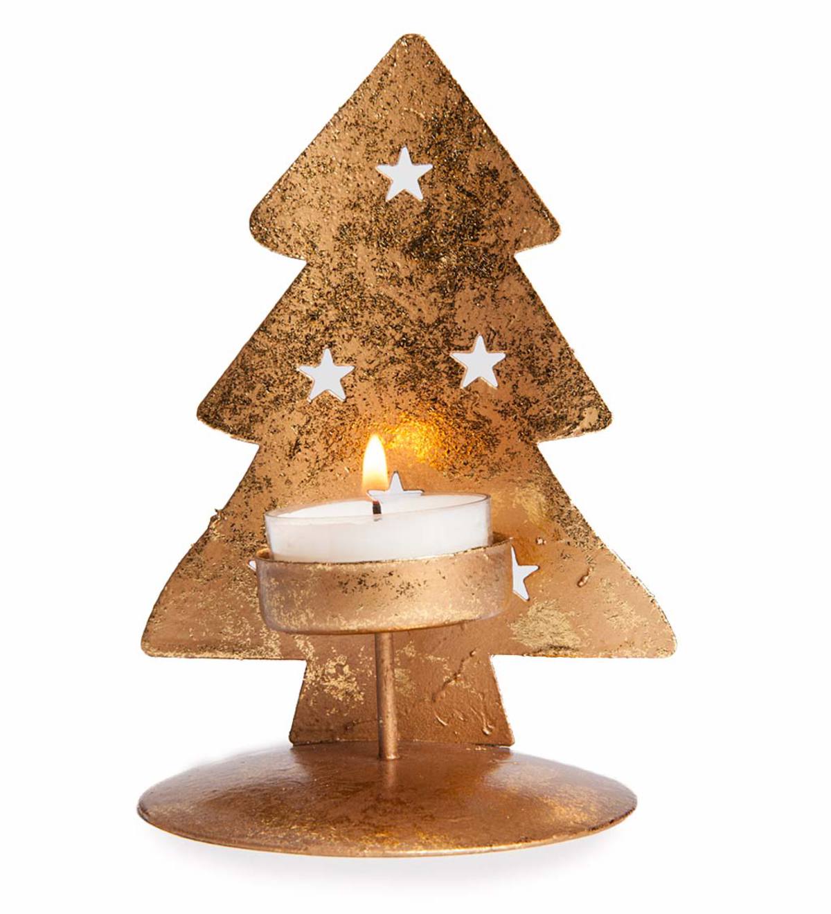 Golden Metal Christmas Tree Tea Light Holder