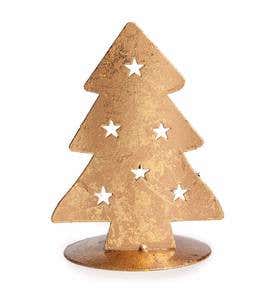 Golden Metal Christmas Tree Tea Light Holder