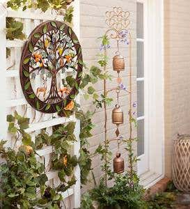 Three-Bell Wind Chime Metal Garden Stake With Weathered Bronze-Colored Finish