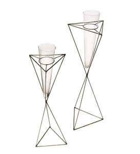Metal and Glass Bud Vases, Set of 2
