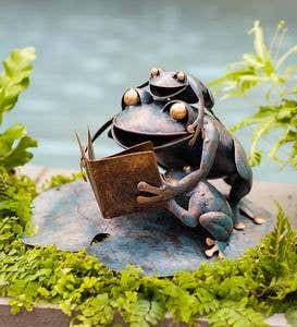 Reading Frog Family Metal Garden Sculpture