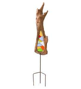 Natural Teak and Stained Glass Decorative Garden Stake