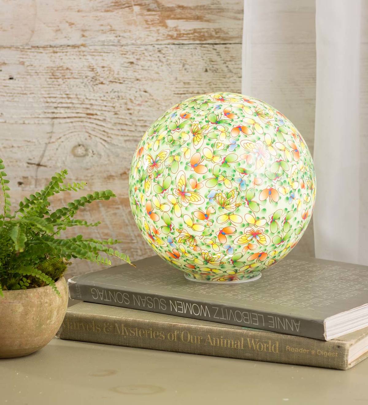 Lighted Floral-Print Decorative Glass Globe