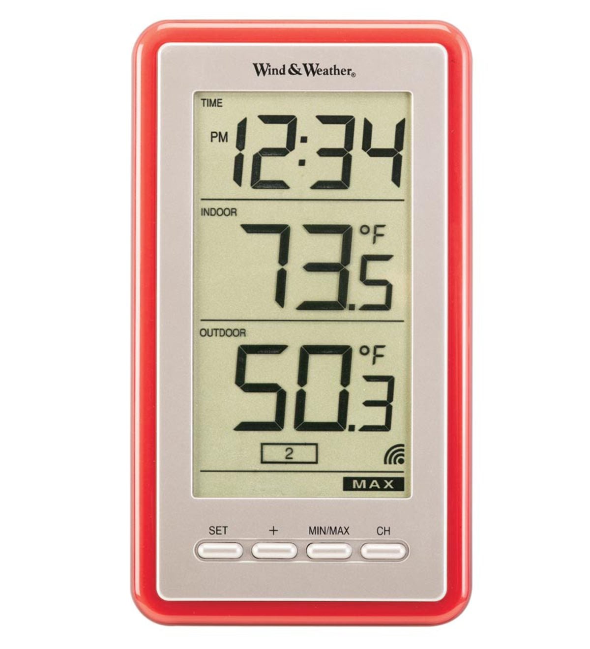 Large-Digit Indoor/Outdoor Color Spot Thermometer and Clock - Red