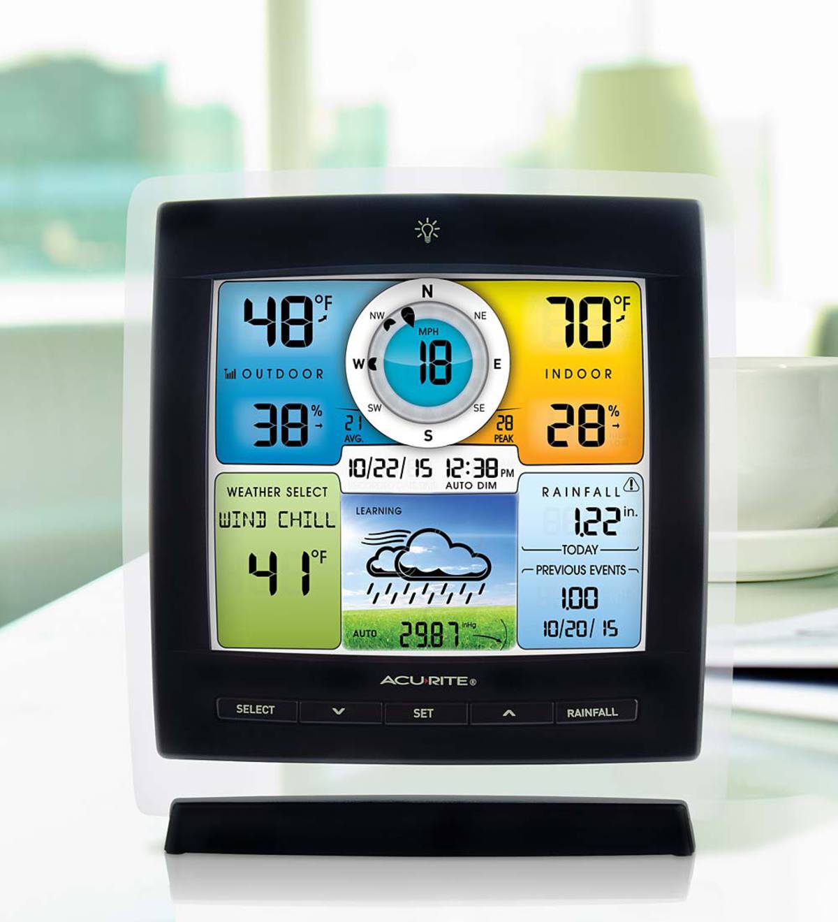 Color Weather Station with Wireless 5-in-1 Remote Wind and Rainfall Sensor