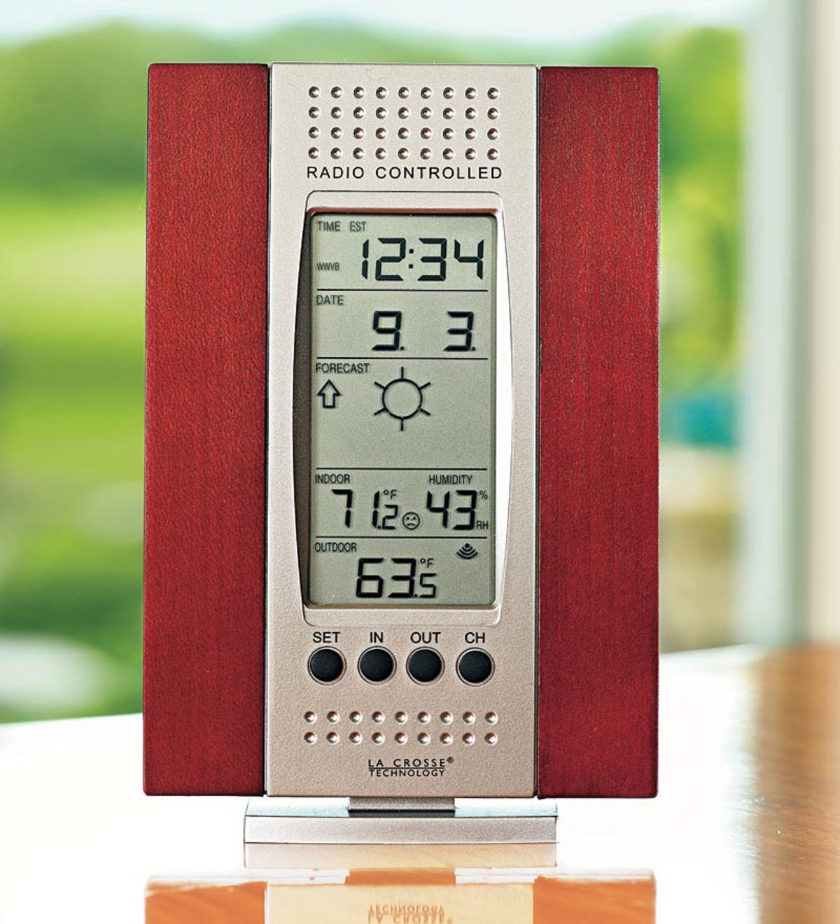 Wireless Weather Forecast Station with Cherry Finish Wood Frame