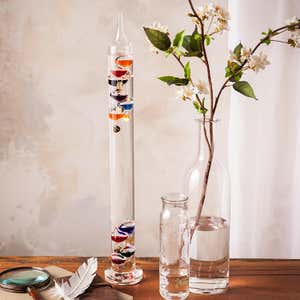 Clear Glass Tabletop Galileo Thermometer with Colorful Temperature Markers