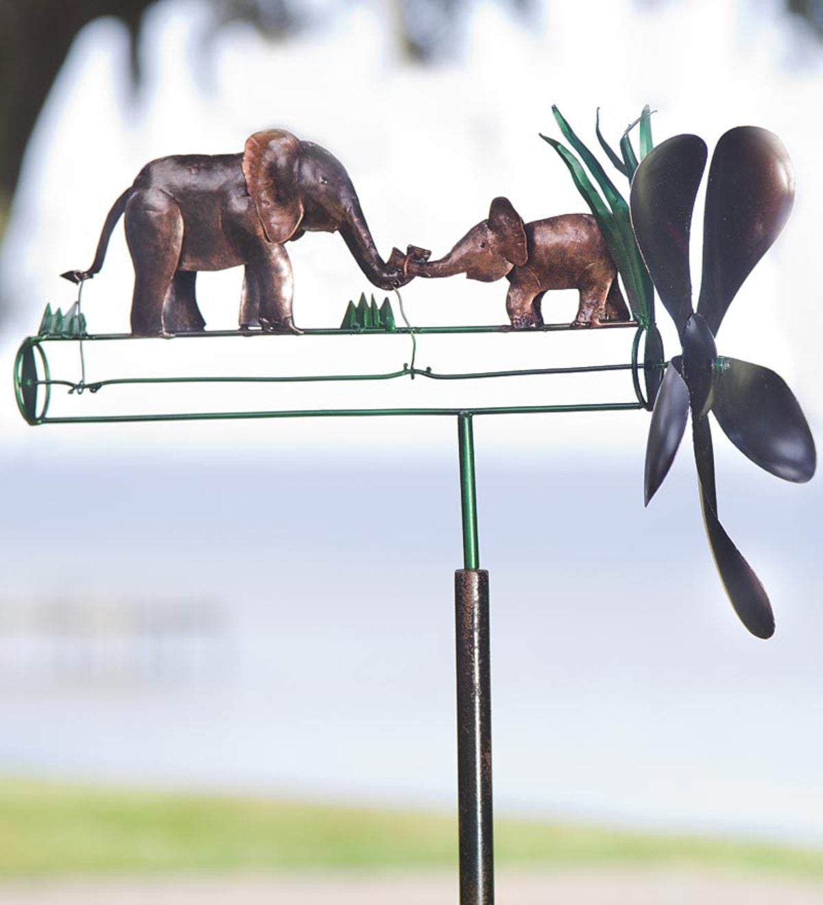 Mother And Baby Elephant Recycled Metal Whirligig - Wind & Weather Exclusive Design
