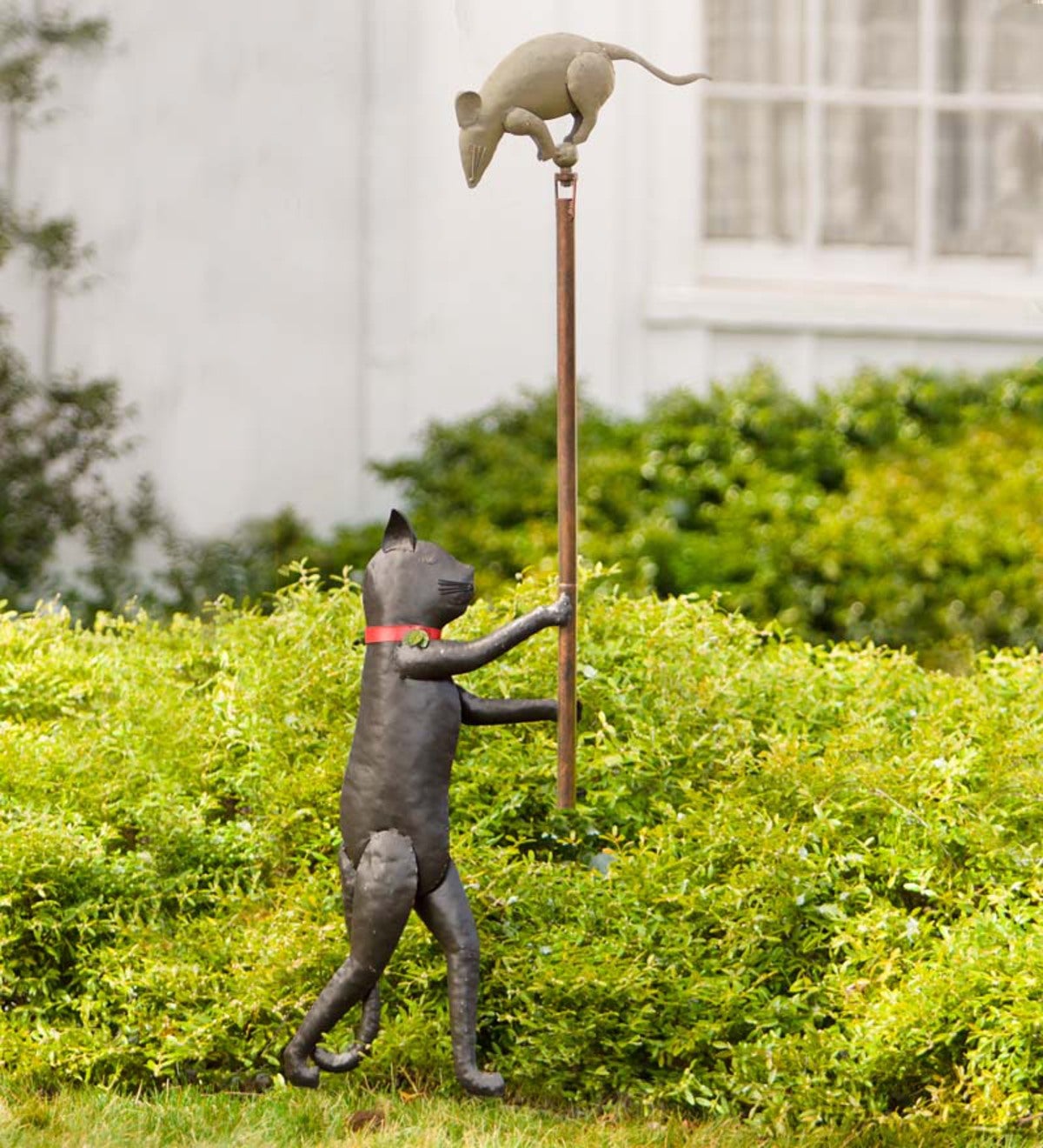 Handcrafted Cat And Mouse Balancer Garden Accent