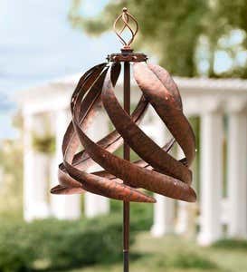 Copper-Colored Spiral Metal Wind Spinner with Solar Lights