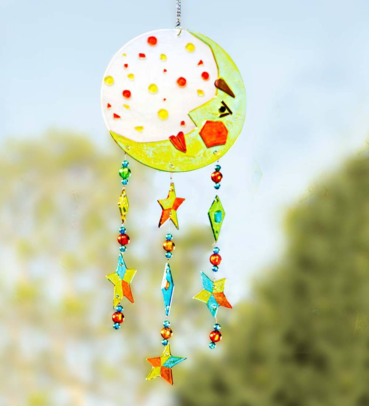 Handcrafted Fused Glass Wind Chime - Moon