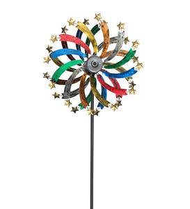 Multi-Colored Metal Wind Spinner with Stars and Solar Lights