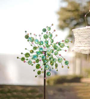 Green Metal Wind Spinner with Colorful Crystals