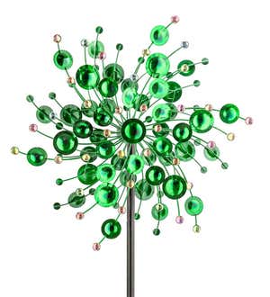 Green Metal Wind Spinner with Colorful Crystals