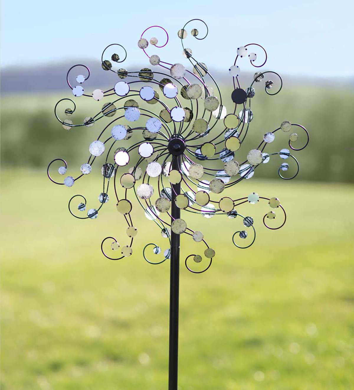 Dual-Rotor Spiral Metal Wind Spinner with Shiny Mirror Discs