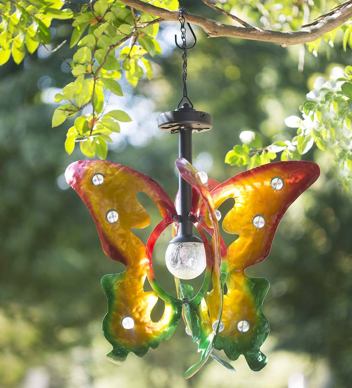 Hanging Butterfly Spinner with Solar Globe