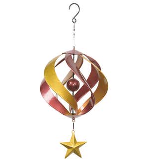 Hanging Two-Tone Metal Spiral Wind Spinner with Star - Blue