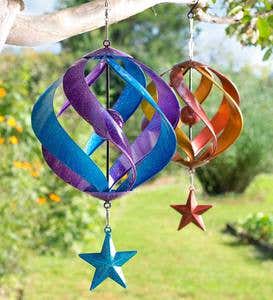 Hanging Two-Tone Metal Spiral Wind Spinner with Star - Blue