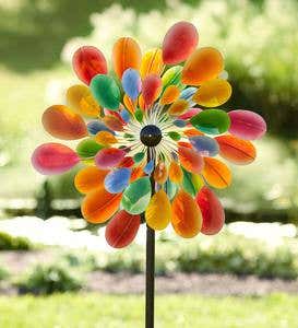 Multi-Colored Many-Petaled Dual Rotor Metal Wind Spinner