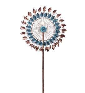 Blue and Copper Metal Leaf Wind Spinner