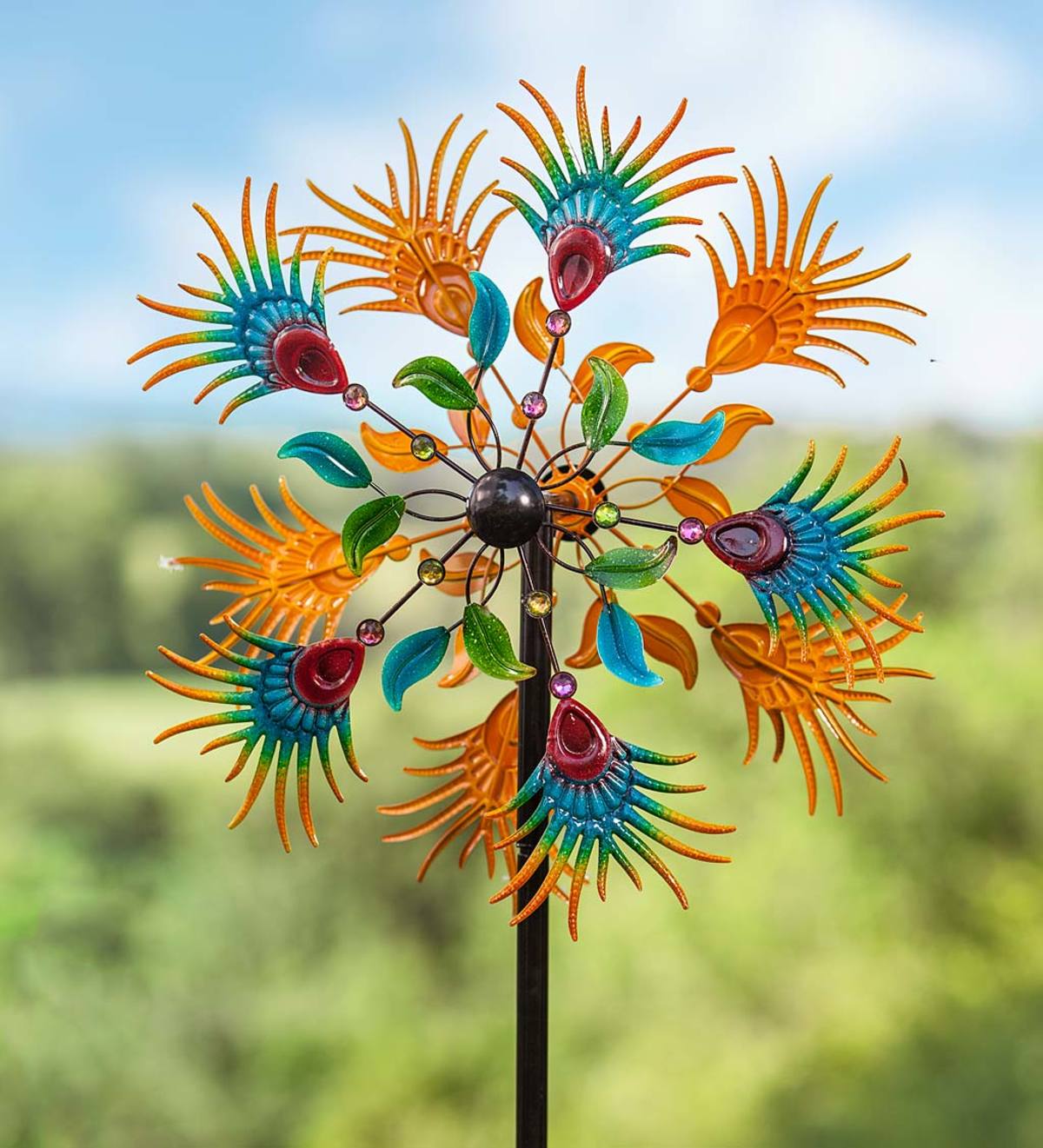 Jeweled Flower Metal Wind Spinner
