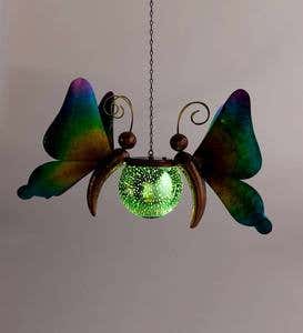 Hanging Solar Lighted Orb with Metal Butterflies