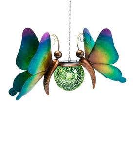 Hanging Solar Lighted Orb with Metal Butterflies