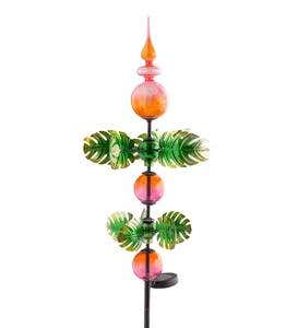 Glass Solar Garden Stake with Spinning Metal Leaves