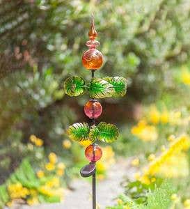 Glass Solar Garden Stake with Spinning Metal Leaves