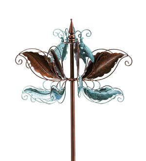 Ornate Blue and Bronze Leaves Wind Spinner