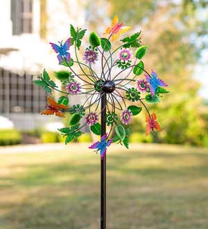 Colorful Dual-Rotor Butterflies, Flowers and Leaves Metal Wind Spinner