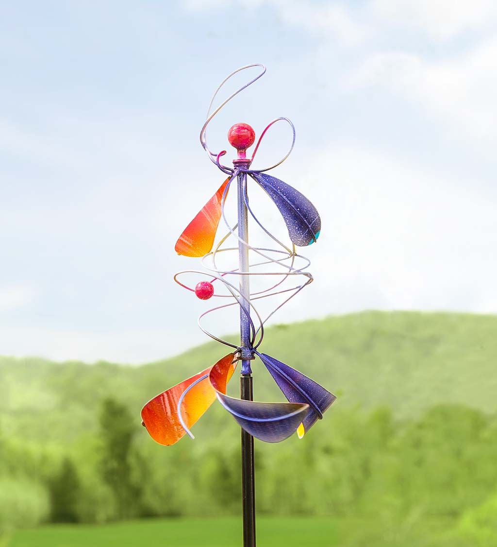 Purple and Orange Metal Spiral Twirler Wind Spinner