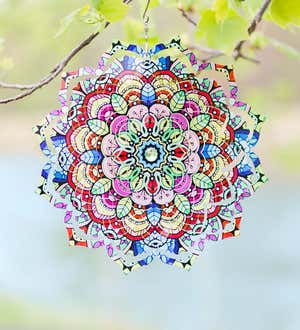 Flower Mandala Optical Illusion Hanging Metal Spinner