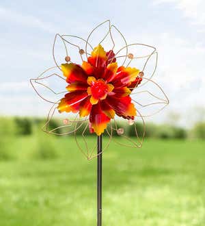 Metal Autumn Leaves Wind Spinner With Abstract Flower Form
