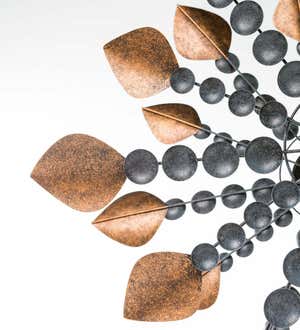 Weathered Gray and Bronze-Colored Metal Cups and Leaves Wind Spinner
