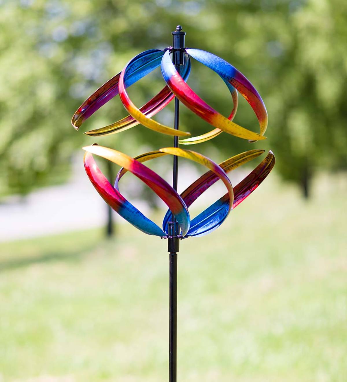 Two-Tier Red, Blue and Yellow Metal Spiral Spinner