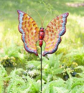 Colorful Metal Butterfly with Wire Antennae Decorative Garden Stake