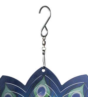 Hanging Metal Twirler with Blue and Purple Peacock Design